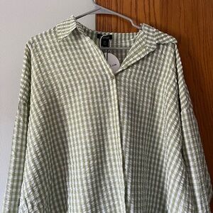 Boohoo Olive and White Checkered Button up Shirt